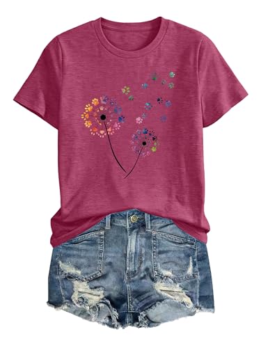 Image of Anbech Womens Dandelion Graphic T-Shirts Teen Girls Cute Sunflower Print Casual Tee Tops