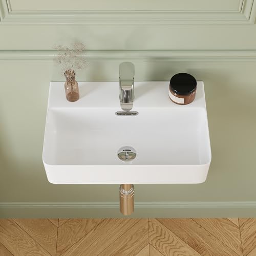 DeerValley Lavabo en Céramique avec Trop-Plein, Vasque à Poser Salle de Bain Moderne Design Mural ou Sur Plan, Bonde à Clapet Incluse, Coins Arrondis...