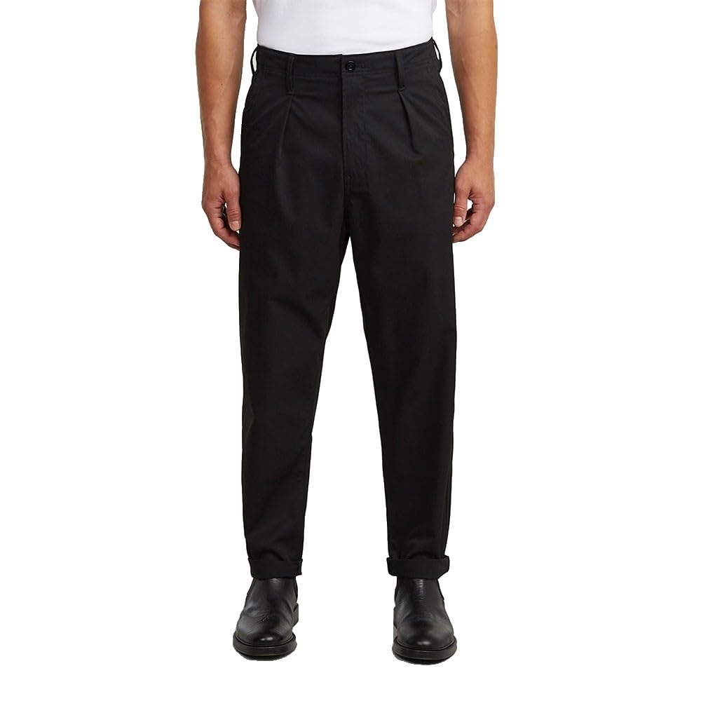 G-Star Men's Black Pleated Chino Relaxed Tapered, Size: 32/32, Color