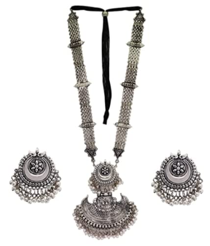 Dulcett India Afghani Oxidised Silver Jewellery Stylish Antique Long Necklace Set With Earrings for Women & Girls (B09N9X8TWQ) Amazon Price History, Amazon Price Tracker