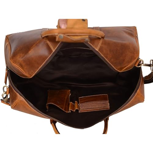 KomalC Leather Duffel Bags for Men and Women Full Grain Leather Travel Overnight Weekend Leather Bags Sports Gym Duffel for Men (Tan, 20 Inch)4