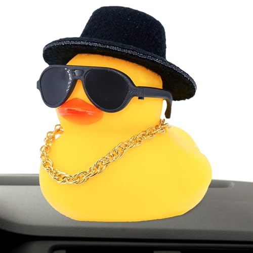 Krujecnt Pato para Coches, Pato De Goma para Salpicadero De Coche, Accesorios De Decoración para El Salpicadero del Coche con Anillo De Natación, Gorro De Sol, Collar Y Gafas De Sol (Pato Jazz)