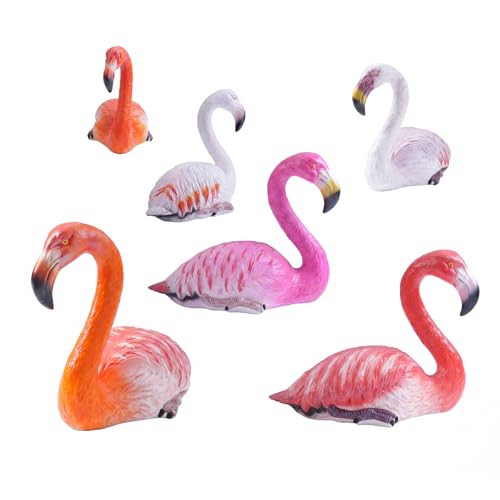 Set de 6 flamencos decorativos pintados a mano en HDPE miniatura 4
