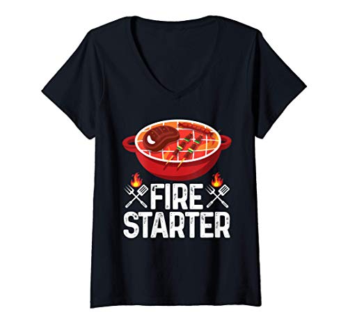 Femme Allume-feu BBQ Chef Pit Master Smoker Grill Master Barby T-Shirt avec Col en V