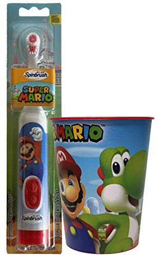 Super Mario Childrenâ€™s Oral Hygiene Set Includes Super Mario Rinsing Cup with Super Mario Powered Toothbrush
