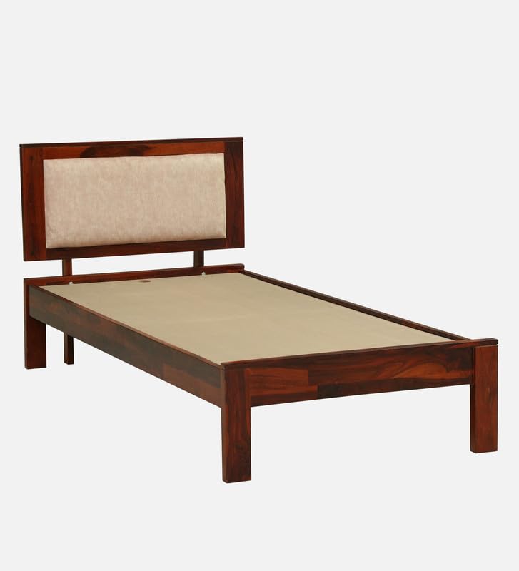 Image of Solid Sheesham Wood Pearl Single Bed Without Storage | Wooden Single Bed Cot Palang Furniture for Bedroom Living Room Home and Hotel (Honey Oak Finish)
