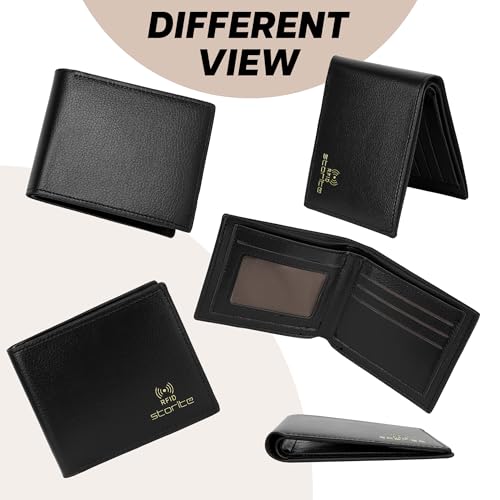 Image of Storite Men's Multi-Card Bifold Leather Wallet RFID Protected Bifold Wallet - Slim PU Leather Money & Credit Card Holder Purse with ID Window (Black)