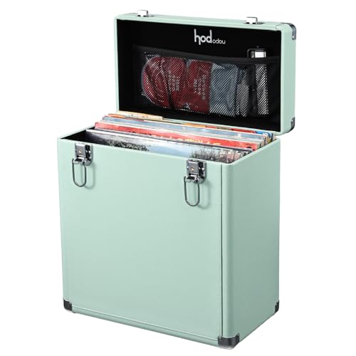 Hododou Record Storage Case Holds 30+ Single Records(12-inch) Vinyl Turntable Records Heavy-Duty...