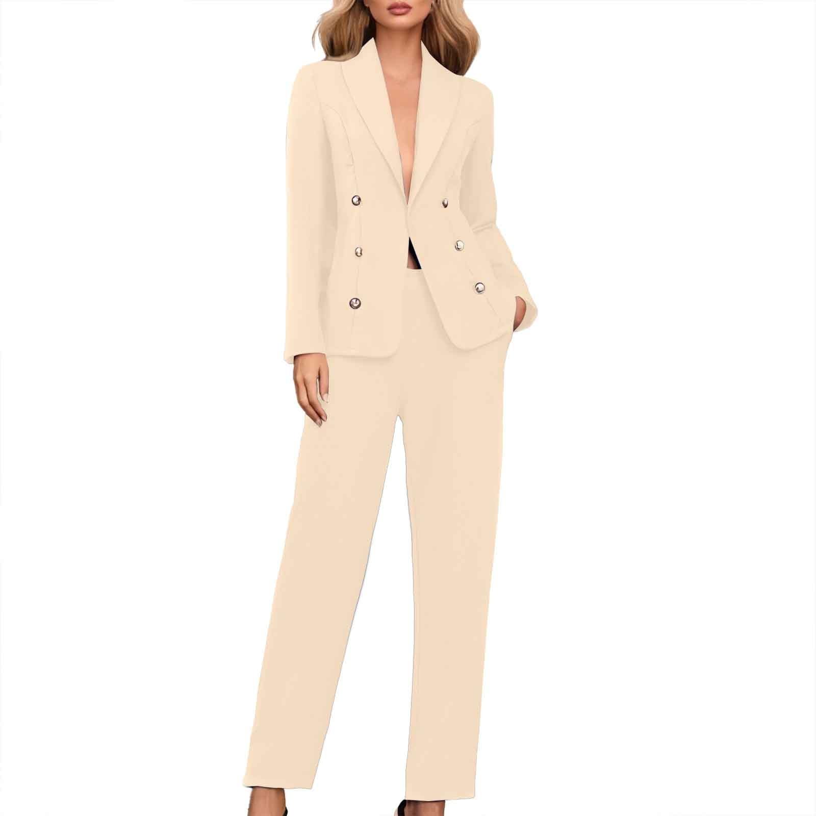 Women Sweat Suits 2 Piece Set Blazer Set Double Breasted Blazer and Pants Suit Business Outfits for Work
