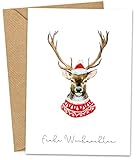 KOKO&LORA® Weihnachtskarten mit Kraftpapier-Umschlägen (3er Set) - Premium Grußkartenset mit Natur-Kuvert - moderne, weihnachtliche Karten • Hirsch