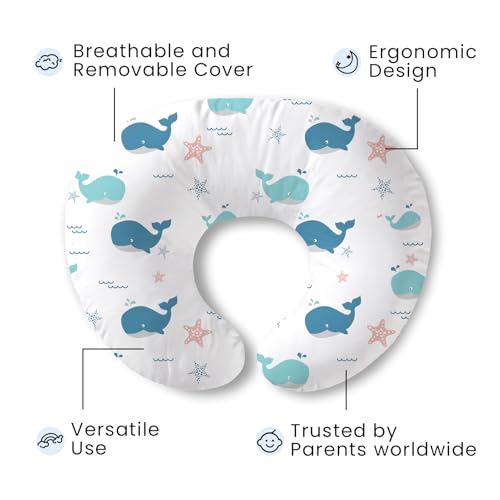 Image of Plushii Nursing Pillow for Breastfeeding, Soft and Supportive Breastfeeding Pillow for Mom and Baby, Cute Feeding Pillow with Removable Cover for 0-12 Months, Whale