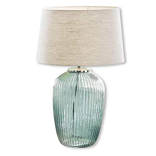 LOBERON Tischlampe Fenis, zeitlose Eleganz, großzügige Lichtabgabe, geriffelte Oberfläche, Wohn-Accessoire, stilvoller Material-Mix, Glas, Baumwolle, creme/grün