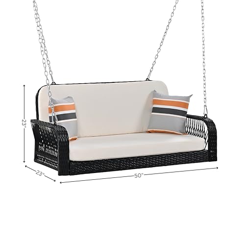Image of Outdoor Swing Without Stand for Balcony, Garden, Home | Weather Resistant Rattan & Wicker Hanging Jhula for Adults Double Seater