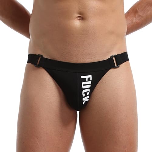 Evankin Men's Sexy Thong Underwear Low Rise Sexy and Funny Jockstrap Letter Printed Cotton Buttocks Lifting Underpants