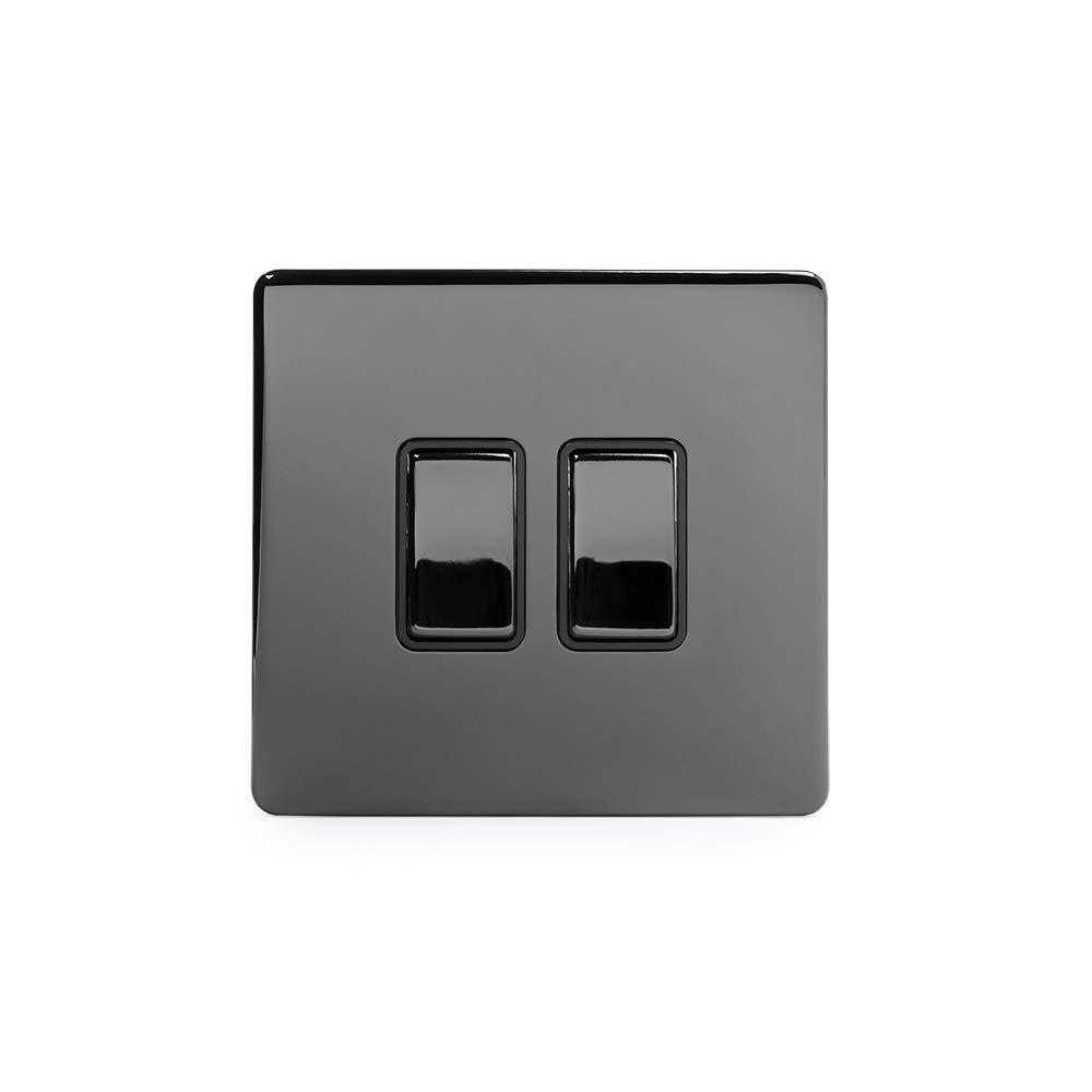 Soho Lighting Black Nickel 2 Gang Intermediate Light Switch Black Insert 10A Screwless