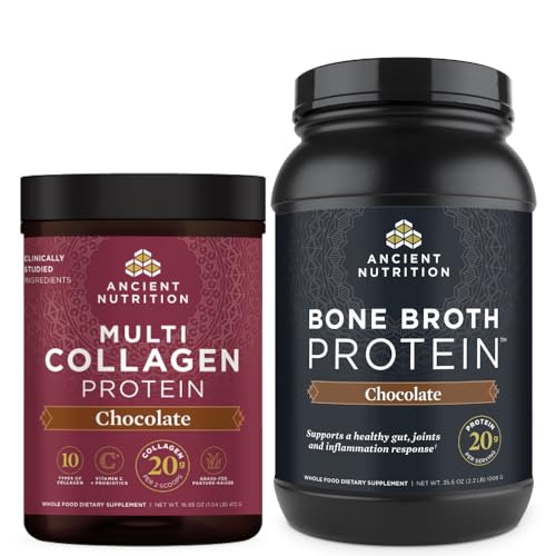Ancient Nutrition Multi Collagen Protein Powder, Chocolate, 40 Servings + Bone Broth Protein Powder, Chocolate, 40 Servings - image 1