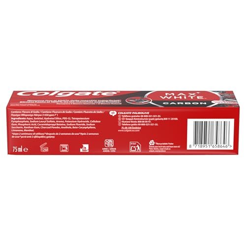 Miniatura 6 de Colgate Max White Charcoal Toothpaste 4 x 75 ml - Toothpaste with Activated Carbon