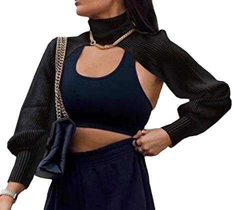 xxxiticat Women's Turtleneck Shrug Sweater Long Sleeve High Neck Cutout Knitted Arm Warmer Cropped Sweaters4