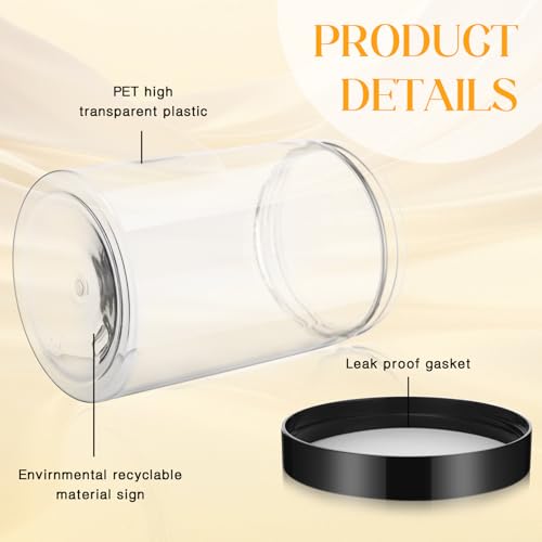 Image of Patelai 4 Pcs Plastic Jars Wide Mouth with Lids,27 Ounce,Black | Travel Size for Creams Oils, Clear Round Storage Cosmetics Containers, Leak Proof Screw on Lids for Makeup Beauty DIY