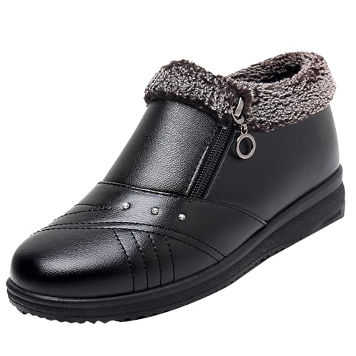 Generisch Botines para mujer, zapatos de invierno, zapatos cálidos, botas de cuero, cómodas, antideslizantes, ortopédicas, ligeras, botas cortas, antideslizantes, botas anchas, botas cortas de