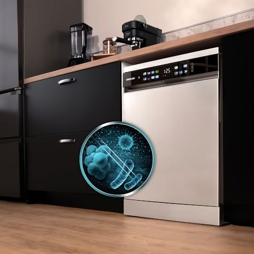 Cecotec Geschirrspüler 60 cm - Freistehend Bolero Aguazero 6210 Inox D. 15 Bestecke, energieeffizient, XXL Fullcolor Display, drittes Fach, 14 Programme, Dual Zone Wash, verstellbares Fach, Edelstahl