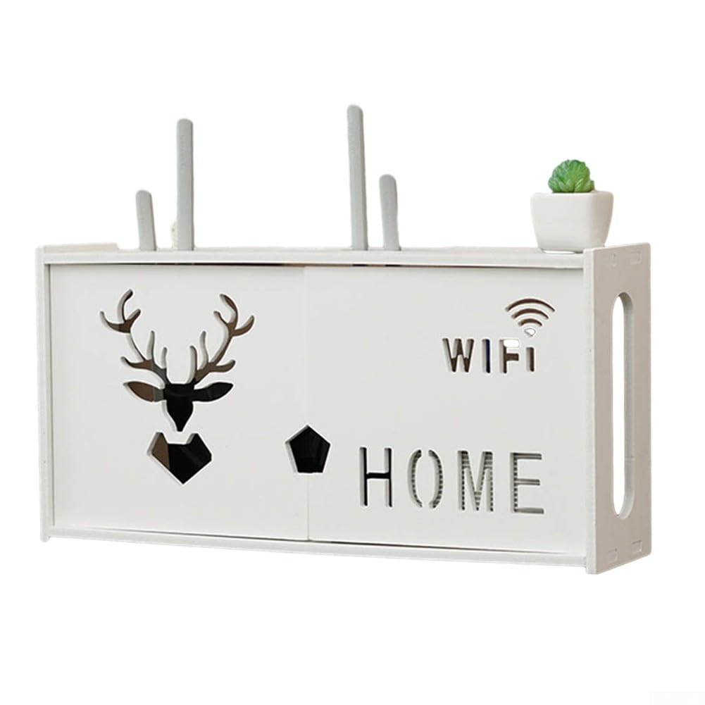 Rackumic Large Wall-Mounted Wireless Router Storage Box with Cable Organizer, Heat Dissipation Design for WiFi Router, TV Box and Set Top Box, White(A)