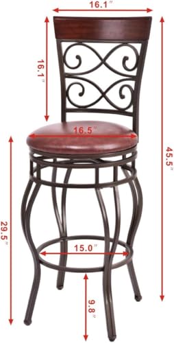 HOMGX Set de 2 Butacos de Barra Altos con Giro 360 Grados, Retro, Asiento y Respaldo Piel Acolchados, Sillas Vintage para Cocina, Pub, Restaurante, Patio miniatura 3