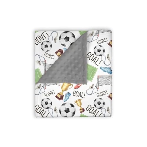 Image of Mink Baby Boys Blankets Soccer Ball Football Sport, Goal! Score! Cleats Soft Double Layer Dotted Backing Receiving Swaddle, Newborn Infant Toddler Nursery Crib Bedding Shower Gift 30