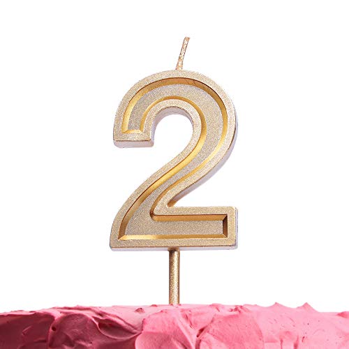 GET FRESH Number 2 Birthday Candle – Gold Number Two Candle on Stick – Elegant Gold Number Candles for Birthday Anniversary Wedding Party – Perfect Baby’s 2nd Birthday Candle for Cake – Gold 2 Candle