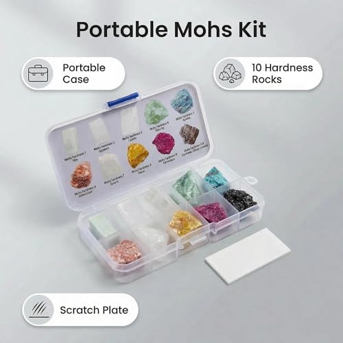 Image of Mohs Hardness Test Kit - Complete Mineral Identification Set 1-10 with Streak Plate | Geology Rock Testing Tool for Professionals, Students & Rockhounds