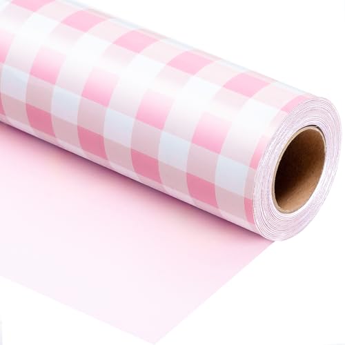 Burymento Pink Checkerboard Wrapping Paper Gift Wrap for Birthday Valentines Mothers day Graduation Wedding Fathers day Baby Shower Christmas (17in x 32.8ft)