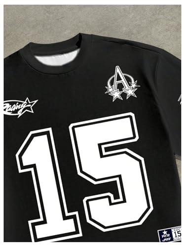 Men's Number Graphic Short Sleeve Jersey Shirts Y2K Star Crew Neck Loose Fit Casual T Shirt Streetwear4