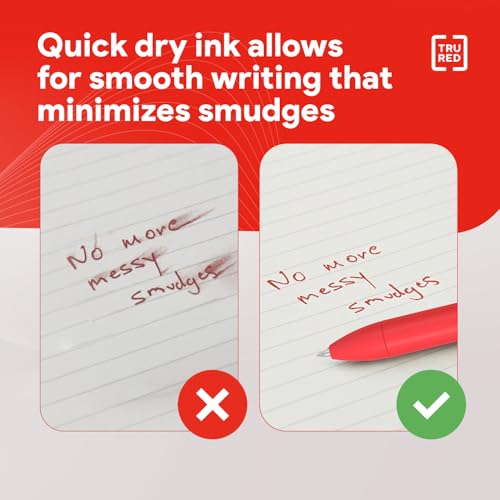 Image of TRU RED Retractable Gel Pens, Medium Point 0.7mm, Red Ink, 12 Pack - Quick‑Dry Pens for Grading, Editing & Mark‑Up