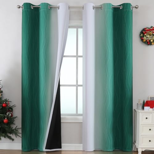 Estelar Textiler Green and Greyish White Blackout Curtains for Living Room, Thermal Insulated Ombre Blackout Drapes, Gradient Full Light Blocking Energy Saving Curtains for Bedroom, 42Wx84L, 2 Panels