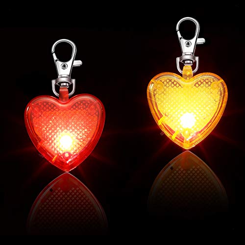 Weewooday 2 Pieces Clip-on Dog Collar Light Dog Safety Night Walking Lights LED Dog Collar Pendant Heart-Shaped Dog Collar ID Tag Glow in The Dark for Pet Night Time Walking Camping