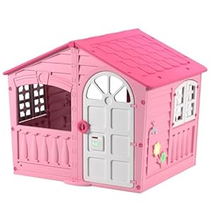 House of Fun Playhouse for Kids – Indoor Outdoor – Working Door and Windows – Pink and White Candy Floss Color – Toddlers Age 2 and Up