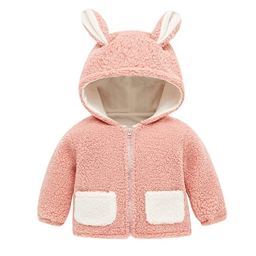 Baby Girls Fleece Sherpa Zipper Hooded Coat Teddy Ears Long Sleeve Jacket Toddler Boys Cute Warm Clothes with Pockets