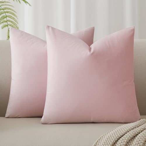 Image of JUSPURBET 16x16 Decorative Velvet Throw Pillow Covers Cases Set of 2,Pink | Modern Soft Cushion Covers with Hidden Zipper for Couch Sofa Bed Living Room Bedroom Home Decor