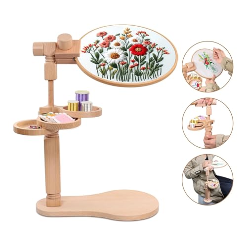 Soporte para bordado giratorio de madera ajustable con base estable de disco para mesa 2