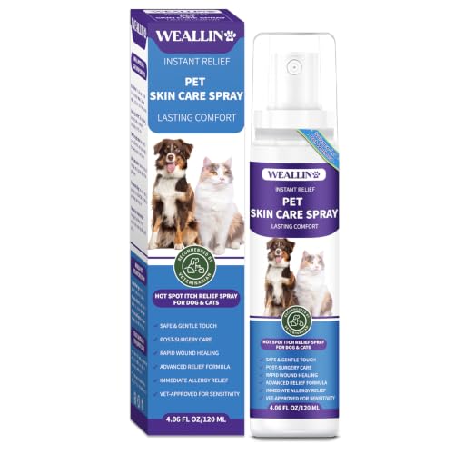 WEALLIN Hot Spot Itch Relief Spray for Dogs & Cats - Hot Spot Treatment for Dogs itchy dog skin relief Pet wound care spray for Itchy Irritated Skin Allergy Rashes Wound Care 120ML
