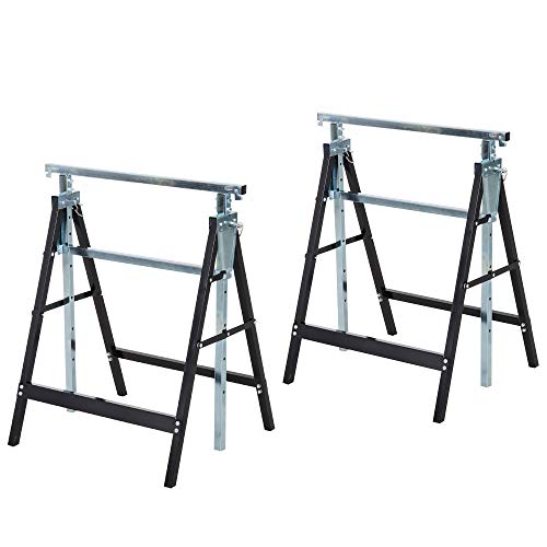 HOMCOM Lot de 2 tréteaux Pliables télescopiques Hauteur réglable 80-130 cm Noir