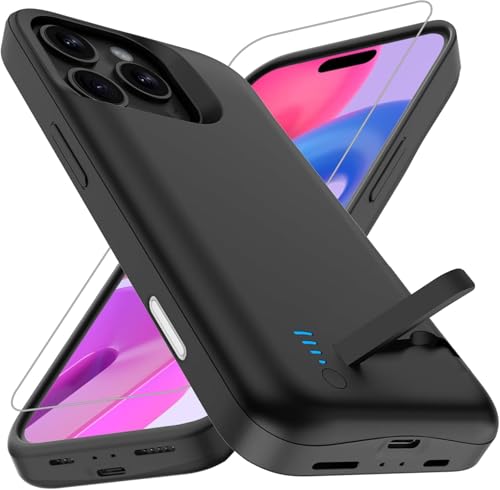 Cover Batteria per iPhone 16 Pro Max6.9 8500mAh Custodia protettiva a 360° per caricabatterie portatile con supporto powerbank ricaricabile ed espandibile & Film Temperato