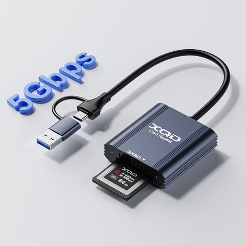 XQD Card Reader with USB C & USB A Port 5Gbps XQD Memory Card Reader for Sony G/M Series/Lexar 2933 1400 XQD Card Adapter for iPhone 15 Laptop Mac OS Android Windows