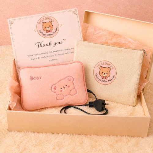 Image of HelloBear Electric Heating Pad | Hot water bag pain relief | Pastel orange | Heats in 3-5 mins • Auto Shut-Off • Long-Lasting Warmth • Soft Plush Cover • 1-year warranty