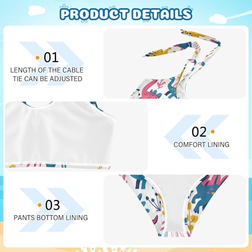 Girls' Bikini Set, Cute Funny Kids Dinosaurs Pattern Kids Swimsuit 2 Pcs Beach Bathing Suit3