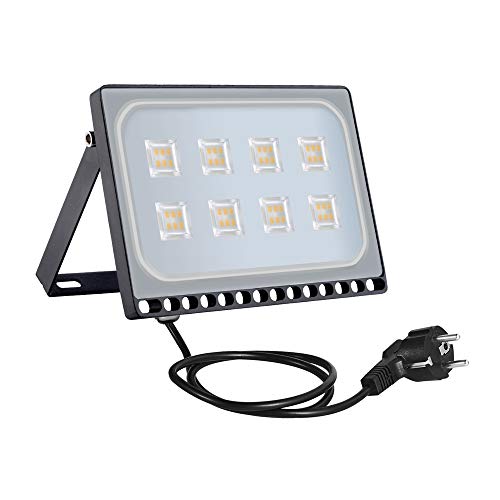 LeadGoods 50W foco LED con enchufe,3000K blanco cálido 4000LM reflector LED superbrillante reflector para exteriores,reflector aluminio IP65 a prueba agua para jardín,garaje,campo deportes,almacén Cover