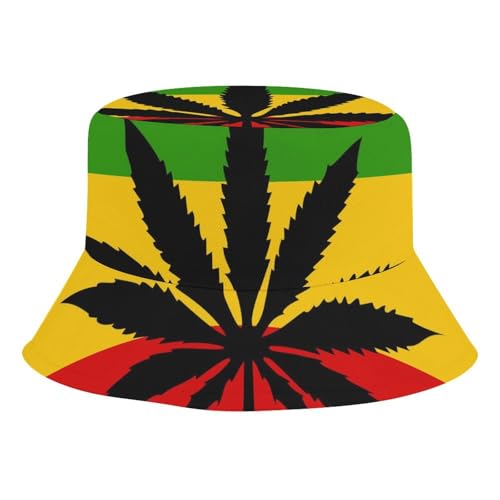 Rastafari Flag with Cannabis LeafChildren's Bucket Hat for Boys and Girls, Breathable Summer Beach Hat50cm