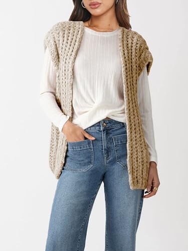 Womens Fall Chunky Knit Sweater Vest Spring Casual Cap Sleeve Open Front Cardigan Sweater Tops2