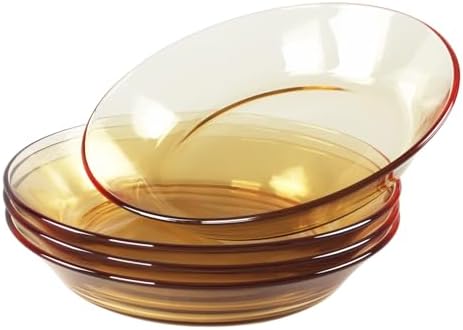 4 Pack Glass Dinner Plates, Amber Glass Pasta Plate, High-Tempera...