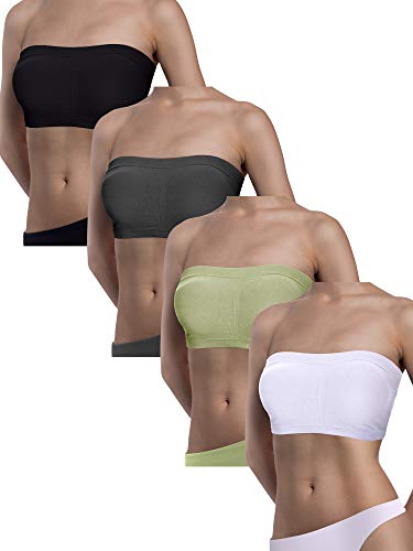 Satinior 4 Pieces Women Seamless Bandeau Bra Strapless Bralette Padded Tube Top Bra #TOP4